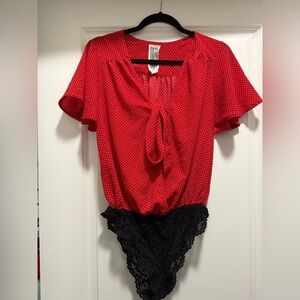 Free People Red Polka Dot Bodysuit